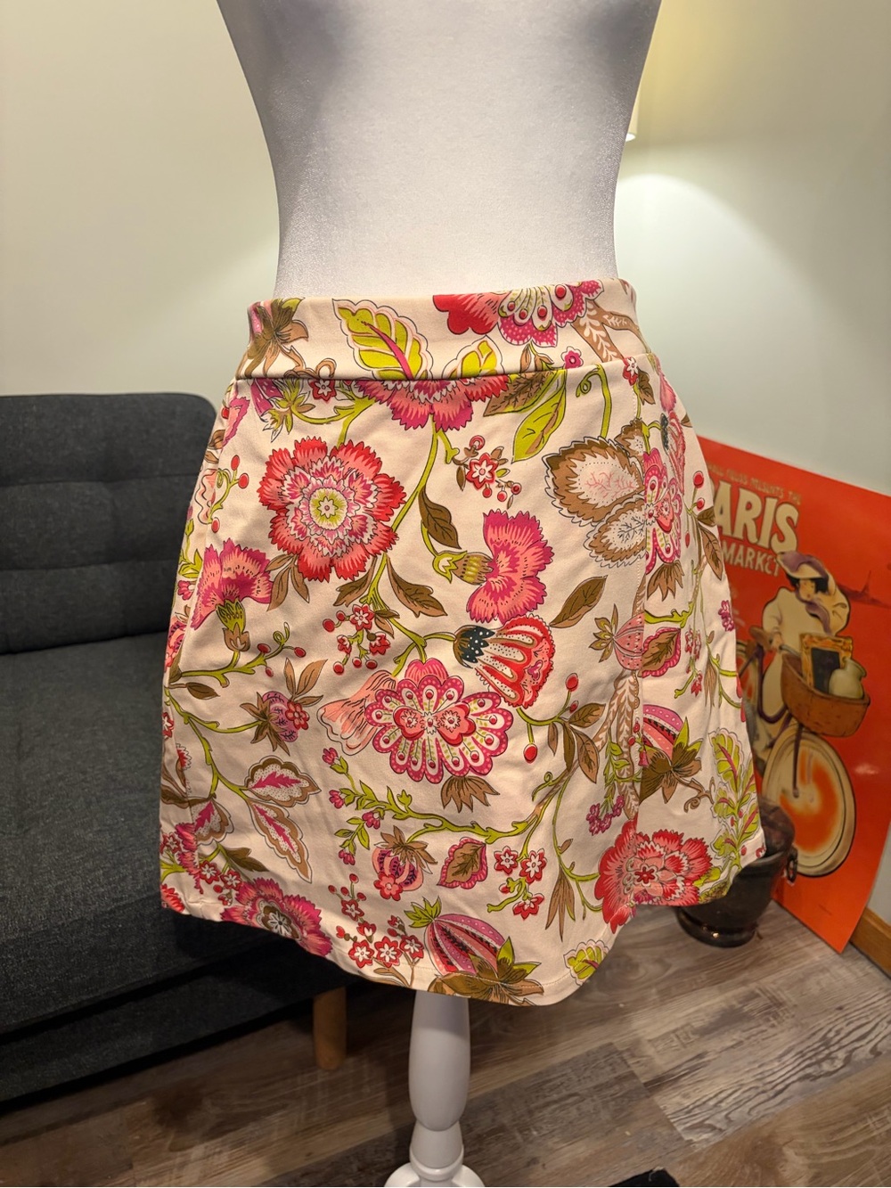 Spartina 449 Cream Mini Skort with Pink & Green Floral Print